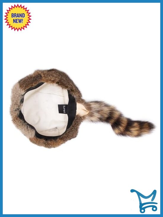 Real Rabbit Fur Coonskin Hat with Raccoon Tail Unisex Winter Beanie main image 5